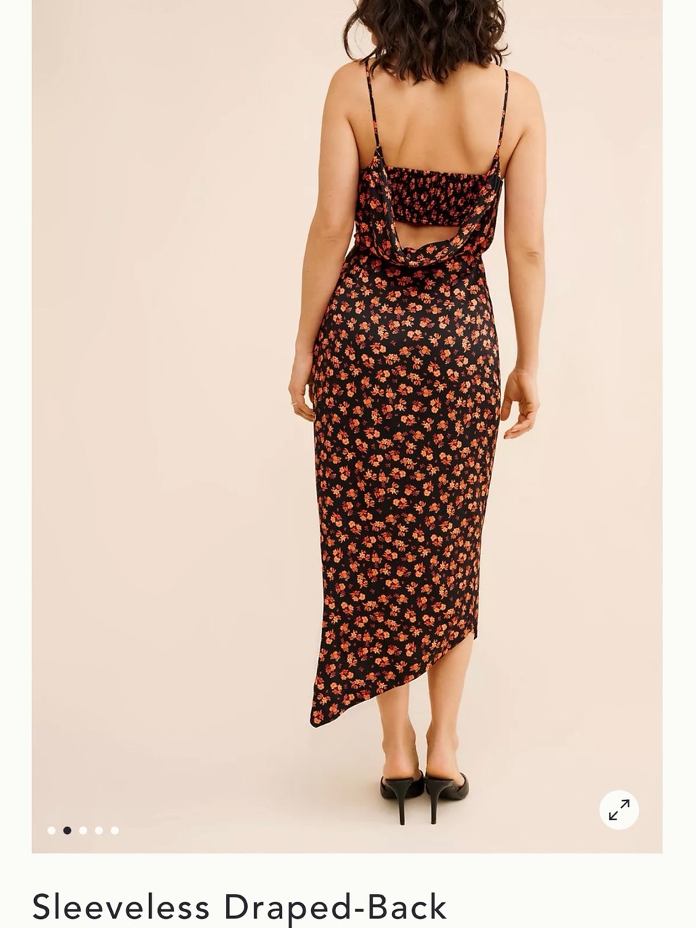 Anthropologie Black Asymmetric Midi Skirt with Orange Floral Print